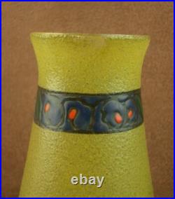 Beau Vase Art Deco En Verre Emaillé Signé Leune