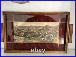 Beau plateau Art déco. Peinture sous Verre. Vue panoramique du PUY