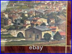 Beau plateau Art déco. Peinture sous Verre. Vue panoramique du PUY