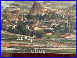 Beau plateau Art déco. Peinture sous Verre. Vue panoramique du PUY
