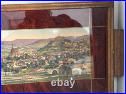 Beau plateau Art déco. Peinture sous Verre. Vue panoramique du PUY