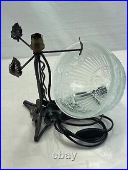 Belle Ancienne Lampe Fer Forgé art déco Dôme, globe en verre pressé