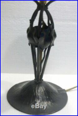 Belle LAMPE CHAMPIGNON en Fer forgé tulipe verre coloré art déco années 30-40