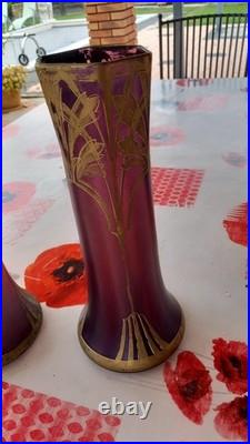 Belle Paire De Vase violine 1900 Pâte de verre art déco/art nouveau Legras