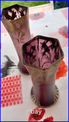 Belle Paire De Vase violine 1900 Pâte de verre art déco/art nouveau Legras