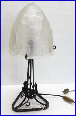 Belle grande LAMPE CHAMPIGNON fer forgé pâte de verre ART DECO 1930