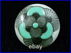 Boite Bonbonniere Verre Depoli Polychrome Fleurs Emaille Art Deco