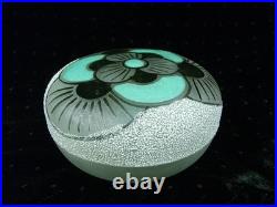 Boite Bonbonniere Verre Depoli Polychrome Fleurs Emaille Art Deco