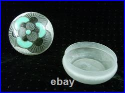 Boite Bonbonniere Verre Depoli Polychrome Fleurs Emaille Art Deco