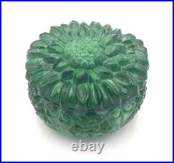 Boîte Verre Malachite Curt Schlevogt Chrysanthème Art Deco Ø9,5cm Parfait État