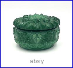 Boîte Verre Malachite Curt Schlevogt Chrysanthème Art Deco Ø9,5cm Parfait État