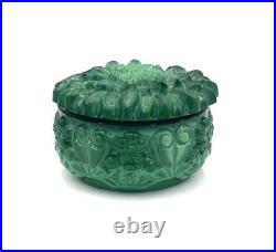 Boîte Verre Malachite Curt Schlevogt Chrysanthème Art Deco Ø9,5cm Parfait État