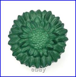 Boîte Verre Malachite Curt Schlevogt Chrysanthème Art Deco Ø9,5cm Parfait État