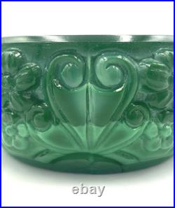 Boîte Verre Malachite Curt Schlevogt Chrysanthème Art Deco Ø9,5cm Parfait État