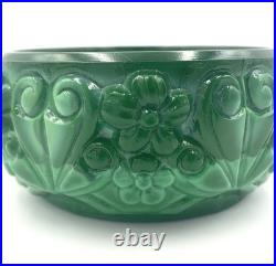 Boîte Verre Malachite Curt Schlevogt Chrysanthème Art Deco Ø9,5cm Parfait État