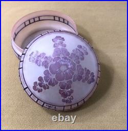 Boite ronde / bonbonnière ART DECO verre dégagé à l'acide signé MODA pour DAUM