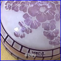 Boite ronde / bonbonnière ART DECO verre dégagé à l'acide signé MODA pour DAUM