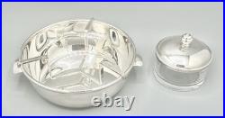 Bol à caviar Art déco en métal argenté et verre épais