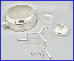 Bol à caviar Art déco en métal argenté et verre épais