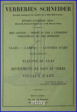 C. Schneider Plafonnier Art Déco En Fer Forgé Et Tulipes En Verre Pressé 1930