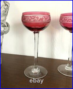 CRISTAL DE NANCY verre à vin du Rhin ART DECO doublé rouge HOUILLON cristallerie