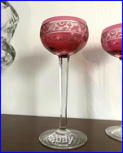 CRISTAL DE NANCY verre à vin du Rhin ART DECO doublé rouge HOUILLON cristallerie