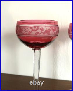CRISTAL DE NANCY verre à vin du Rhin ART DECO doublé rouge HOUILLON cristallerie