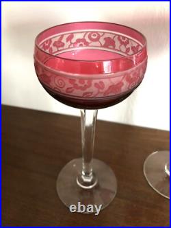 CRISTAL DE NANCY verre à vin du Rhin ART DECO doublé rouge HOUILLON cristallerie