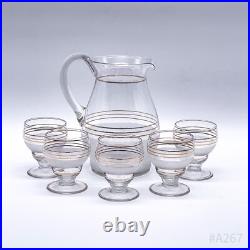 Carafe En Verre Art Déco Avec 5 Verres Fait Main 18Cm