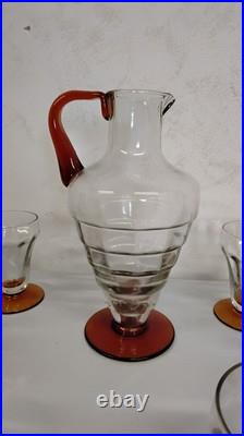 Carafe/ Pichet Et 8 Verres Art Déco 1930
