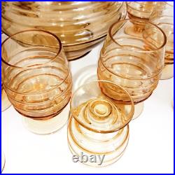 Carafe et 20 Verres Soufflés Fumés Jaune Art Déco Service Ancien CIrca 1940