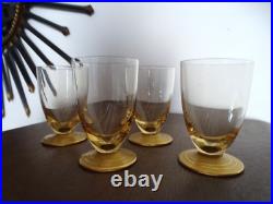 Carafe et 4 verres à vin en cristal DAUM Nancy ART DECO pieds dorés, RARE