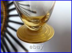 Carafe et 4 verres à vin en cristal DAUM Nancy ART DECO pieds dorés, RARE