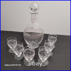 Carafe et 6 Verres St Louis Modèle Ligier Art Deco Ancien Service A Liqueur