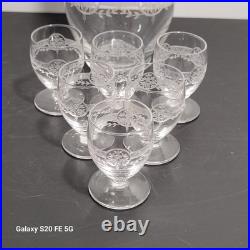 Carafe et 6 Verres St Louis Modèle Ligier Art Deco Ancien Service A Liqueur