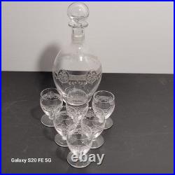 Carafe et 6 Verres St Louis Modèle Ligier Art Deco Ancien Service A Liqueur