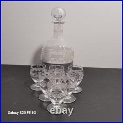 Carafe et 6 Verres St Louis Modèle Ligier Art Deco Ancien Service A Liqueur