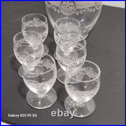 Carafe et 6 Verres St Louis Modèle Ligier Art Deco Ancien Service A Liqueur