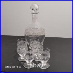 Carafe et 6 Verres St Louis Modèle Ligier Art Deco Ancien Service A Liqueur