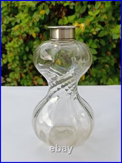 Carafe vase verre torsadé art déco argent massif sterling 20 cm glass rare