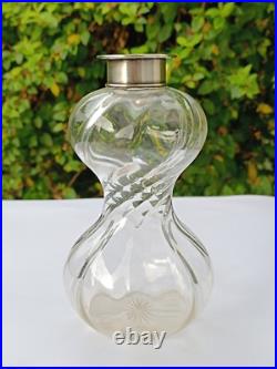 Carafe vase verre torsadé art déco argent massif sterling 20 cm glass rare