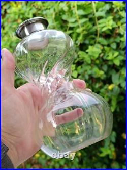 Carafe vase verre torsadé art déco argent massif sterling 20 cm glass rare