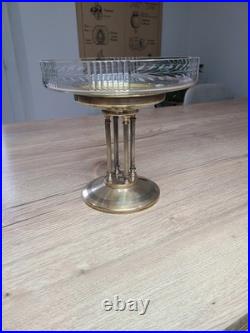 Centre de table Art Déco ancien Coupe en verre sur pied en laiton à 4 colonnes Centre de table Art Déco ancien Coupe en verre sur pied en laiton à 4 colonnes