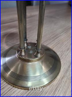 Centre de table Art Déco ancien Coupe en verre sur pied en laiton à 4 colonnes