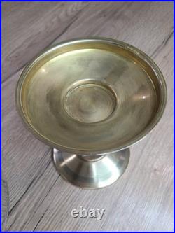 Centre de table Art Déco ancien Coupe en verre sur pied en laiton à 4 colonnes