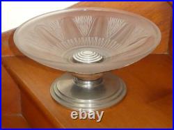 Centre de table français Art déco années 1930 en bois aluminium verre opalescent
