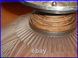 Centre de table français Art déco années 1930 en bois aluminium verre opalescent