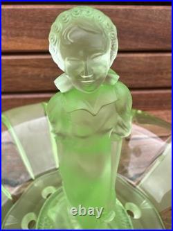 Centre de table pique-fleurs Art Deco Walther & Sohne verre ouraline centerpiece