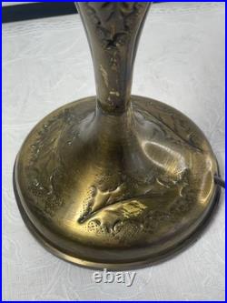 Charmante Lampe à Poser Ancienne Art Déco en Laiton et Verre Rose Moulé Pressé