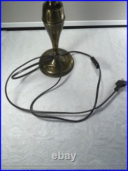 Charmante Lampe à Poser Ancienne Art Déco en Laiton et Verre Rose Moulé Pressé